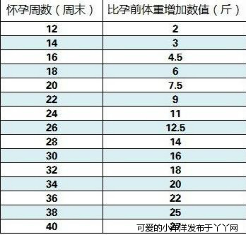 孕期标准体重和腰围